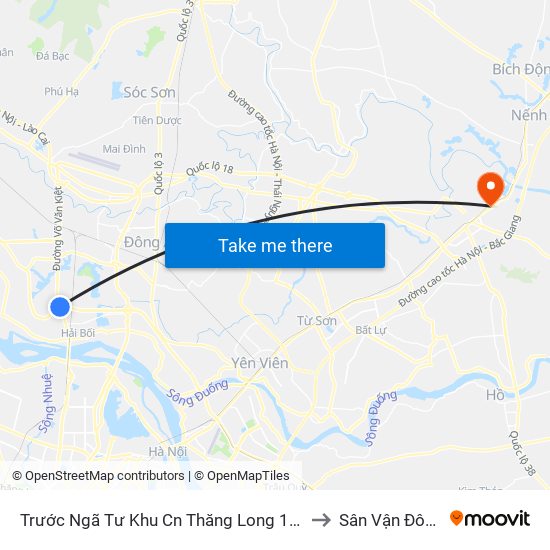Trước Ngã Tư Khu Cn Thăng Long 100m (Chiều Nội Bài - Hà Nội) to Sân Vận Đông Bắc Ninh map