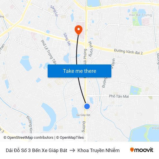 Dải Đỗ Số 3 Bến Xe Giáp Bát to Khoa Truyền Nhiễm map