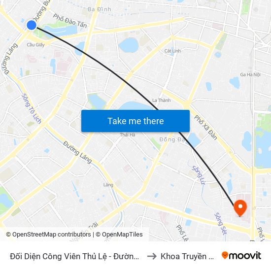 Đối Diện Công Viên Thủ Lệ - Đường Bưởi Dưới to Khoa Truyền Nhiễm map