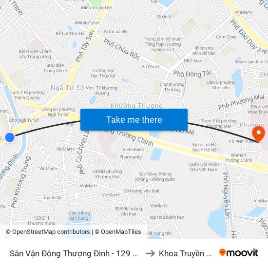 Sân Vận Động Thượng Đình - 129 Nguyễn Trãi to Khoa Truyền Nhiễm map