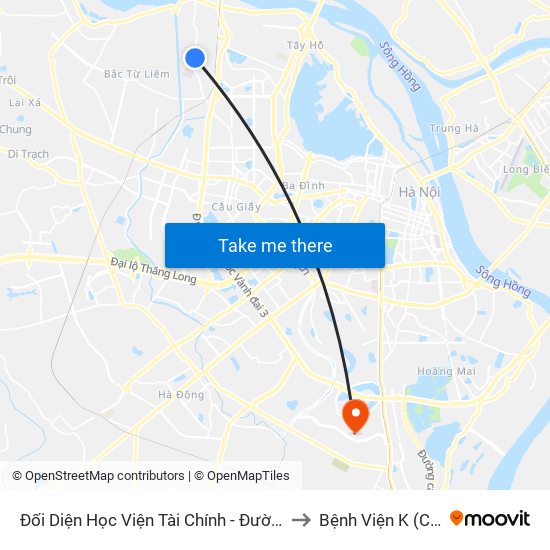 Đối Diện Học Viện Tài Chính - Đường Đức Thắng to Bệnh Viện K (Cơ Sở 2) map