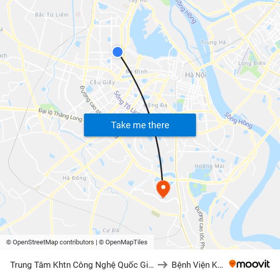 Trung Tâm Khtn Công Nghệ Quốc Gia - 18 Hoàng Quốc Việt to Bệnh Viện K (Cơ Sở 2) map