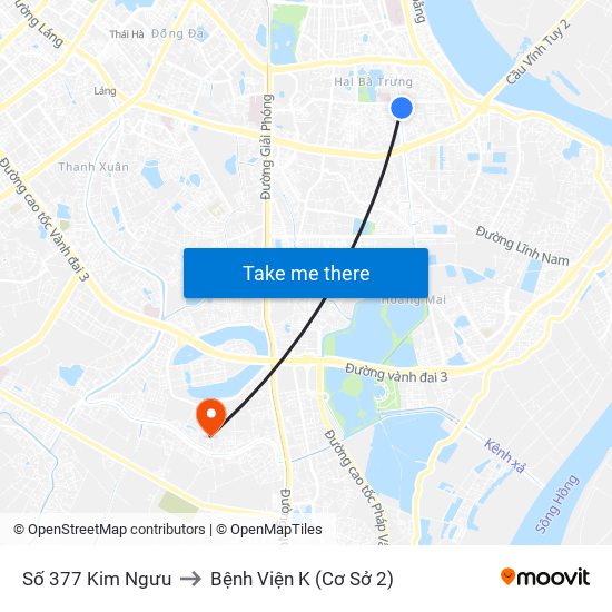 Số 377 Kim Ngưu to Bệnh Viện K (Cơ Sở 2) map