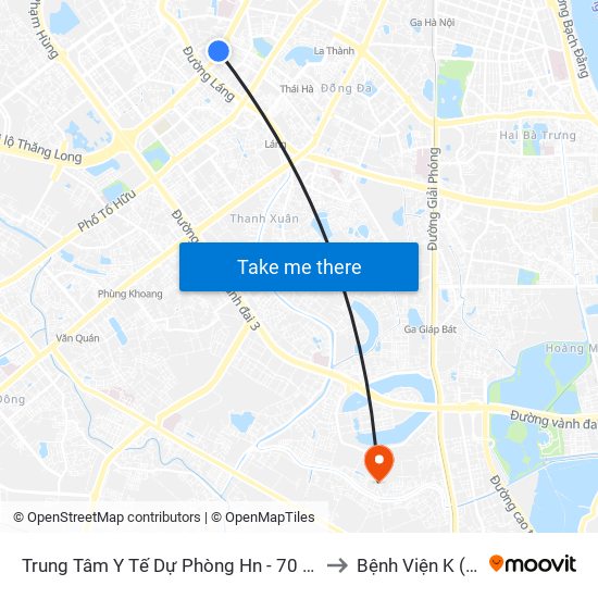 Trung Tâm Y Tế Dự Phòng Hn - 70 Nguyễn Chí Thanh to Bệnh Viện K (Cơ Sở 2) map