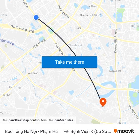 Bảo Tàng Hà Nội - Phạm Hùng to Bệnh Viện K (Cơ Sở 2) map