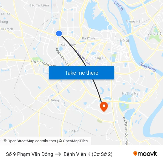 Số 9 Phạm Văn Đồng to Bệnh Viện K (Cơ Sở 2) map