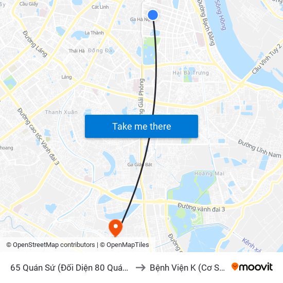 65 Quán Sứ (Đối Diện 80 Quán Sứ) to Bệnh Viện K (Cơ Sở 2) map
