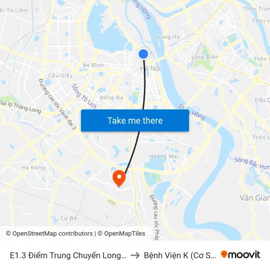 E1.3 Điểm Trung Chuyển Long Biên to Bệnh Viện K (Cơ Sở 2) map