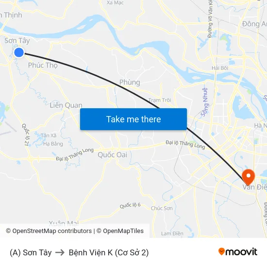 (A) Sơn Tây to Bệnh Viện K (Cơ Sở 2) map