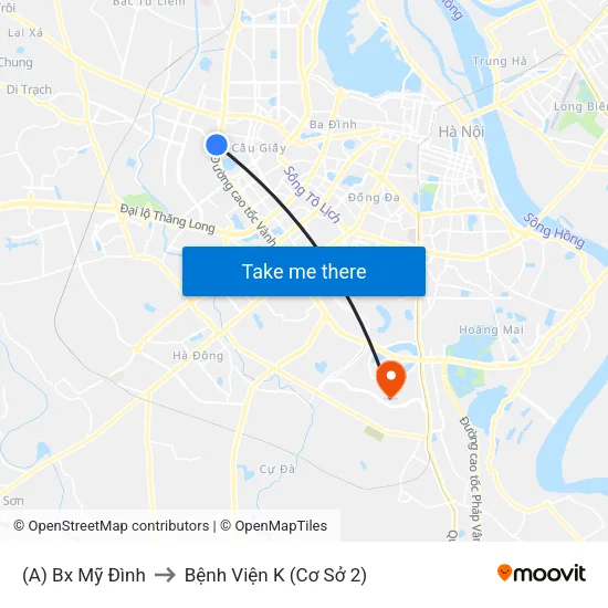 (A) Bx Mỹ Đình to Bệnh Viện K (Cơ Sở 2) map