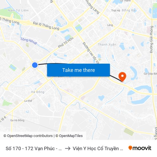 Số 170 - 172 Vạn Phúc - Hà Đông to Viện Y Học Cổ Truyền Quân Đội map