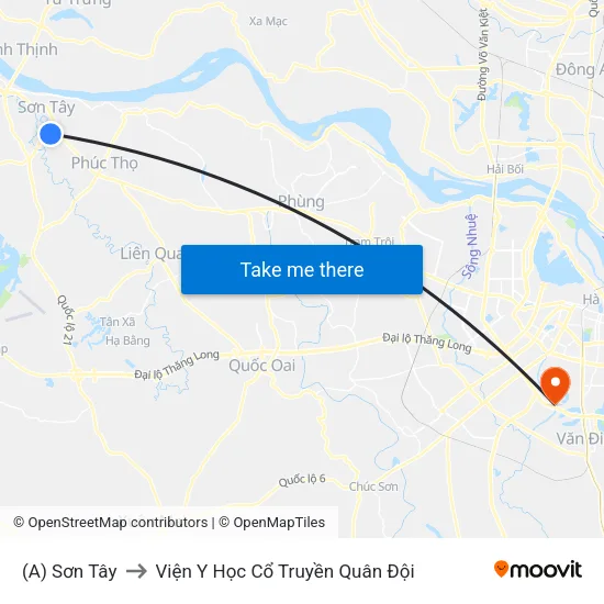 (A) Sơn Tây to Viện Y Học Cổ Truyền Quân Đội map