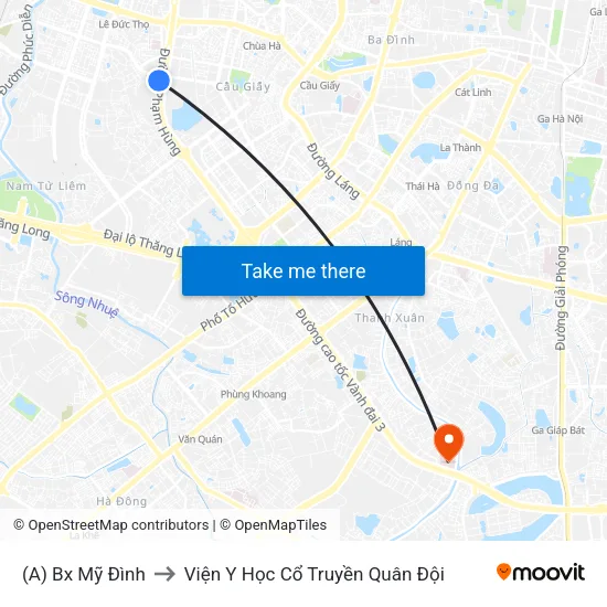 (A) Bx Mỹ Đình to Viện Y Học Cổ Truyền Quân Đội map