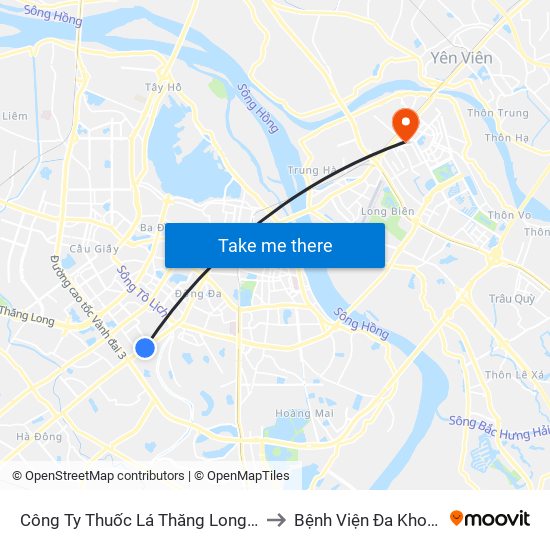 Công Ty Thuốc Lá Thăng Long - 235 Nguyễn Trãi to Bệnh Viện Đa Khoa Đức Giang map