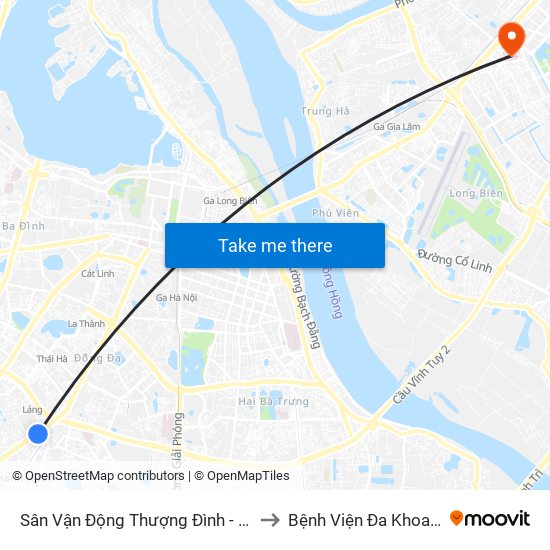 Sân Vận Động Thượng Đình - 129 Nguyễn Trãi to Bệnh Viện Đa Khoa Đức Giang map