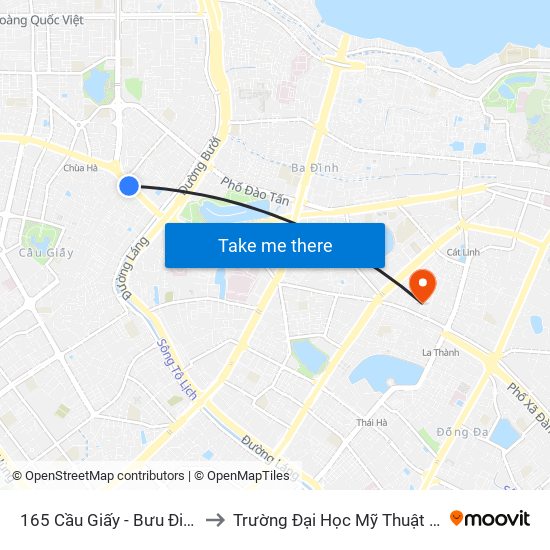 165 Cầu Giấy - Bưu Điện Cầu Giấy to Trường Đại Học Mỹ Thuật Công Nghiệp map