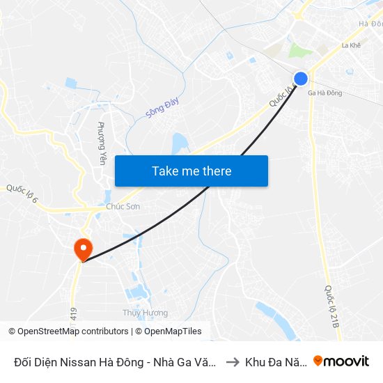 Đối Diện Nissan Hà Đông - Nhà Ga Văn Khê to Khu Đa Năng map