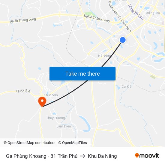 Ga Phùng Khoang - 81 Trần Phú to Khu Đa Năng map