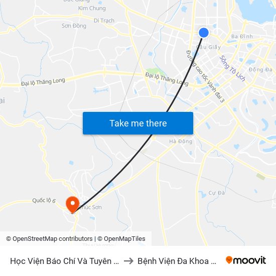 Học Viện Báo Chí Và Tuyên Truyền - 36 Xuân Thủy to Bệnh Viện Đa Khoa Huyện Chương Mỹ map