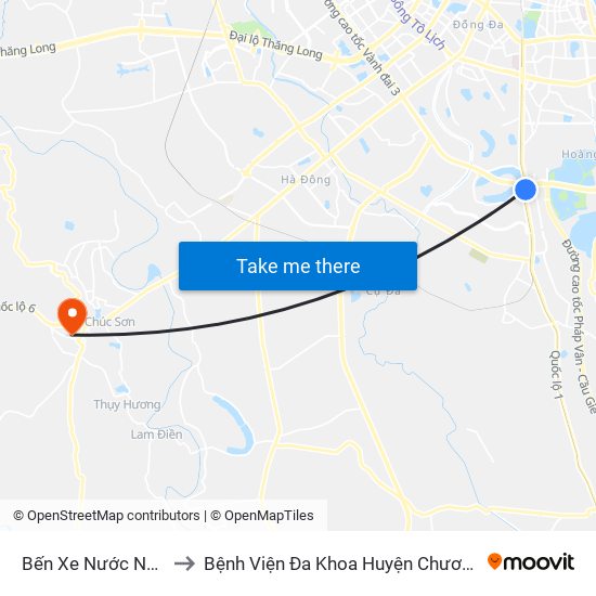 Bến Xe Nước Ngầm to Bệnh Viện Đa Khoa Huyện Chương Mỹ map