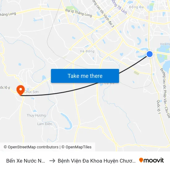 Bến Xe Nước Ngầm to Bệnh Viện Đa Khoa Huyện Chương Mỹ map