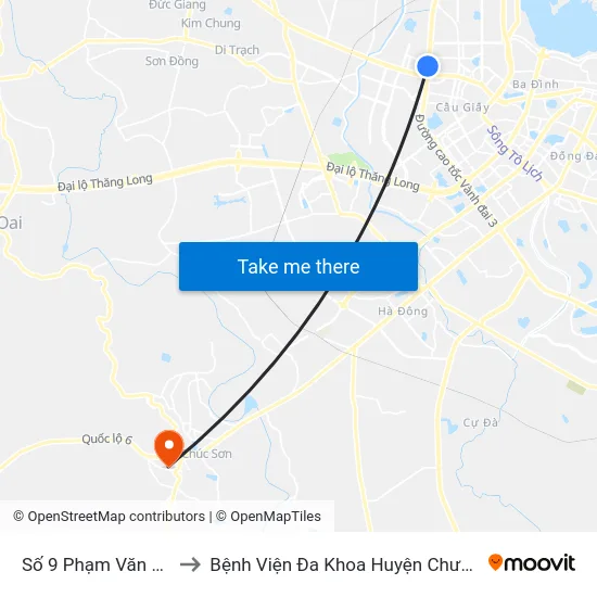 Số 9 Phạm Văn Đồng to Bệnh Viện Đa Khoa Huyện Chương Mỹ map
