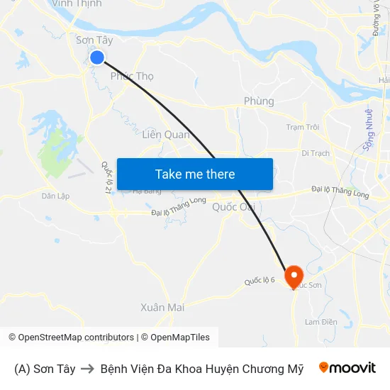 (A) Sơn Tây to Bệnh Viện Đa Khoa Huyện Chương Mỹ map