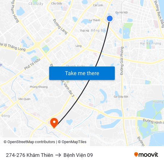 274-276 Khâm Thiên to Bệnh Viện 09 map