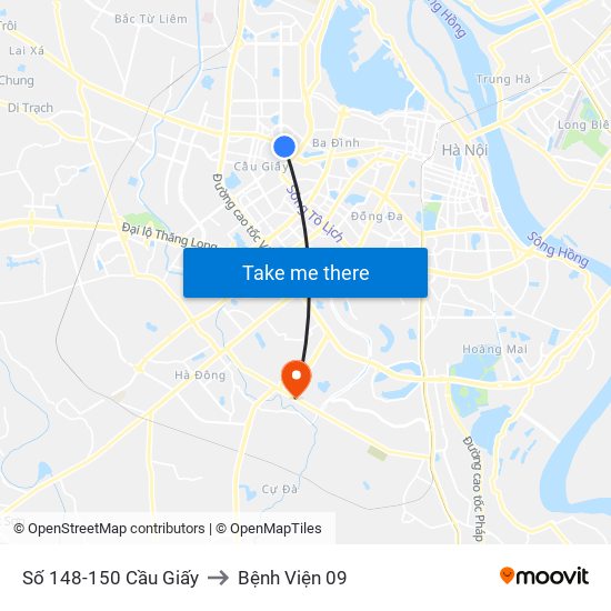 Số 148-150 Cầu Giấy to Bệnh Viện 09 map