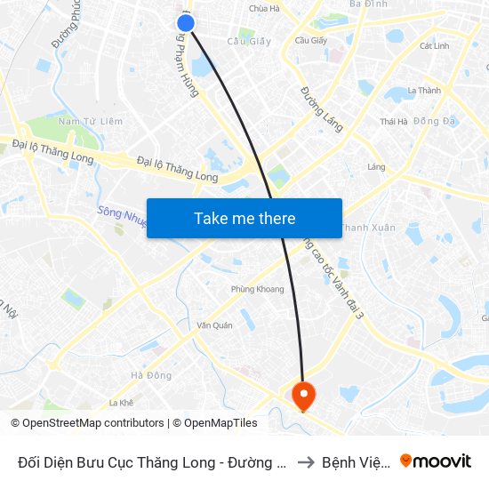 Đối Diện Bưu Cục Thăng Long - Đường Phạm Hùng to Bệnh Viện 09 map