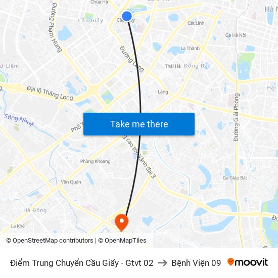 Điểm Trung Chuyển Cầu Giấy - Gtvt 02 to Bệnh Viện 09 map