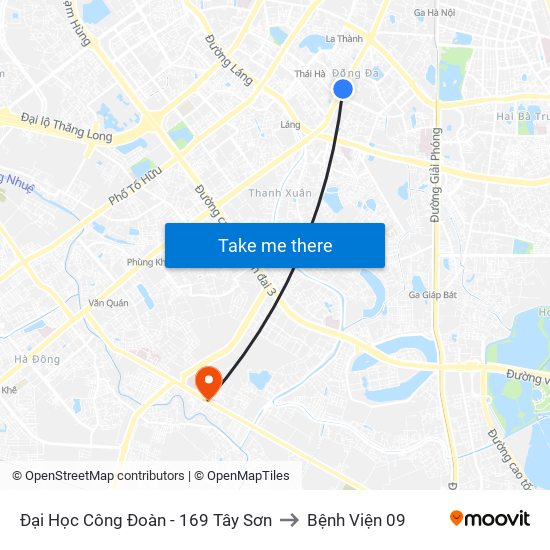 Đại Học Công Đoàn - 169 Tây Sơn to Bệnh Viện 09 map