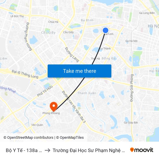 Bộ Y Tế - 138a Giảng Võ to Trường Đại Học Sư Phạm Nghệ Thuật Trung Ương map