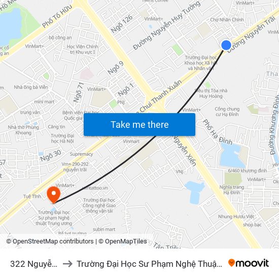 322 Nguyễn Trãi to Trường Đại Học Sư Phạm Nghệ Thuật Trung Ương map