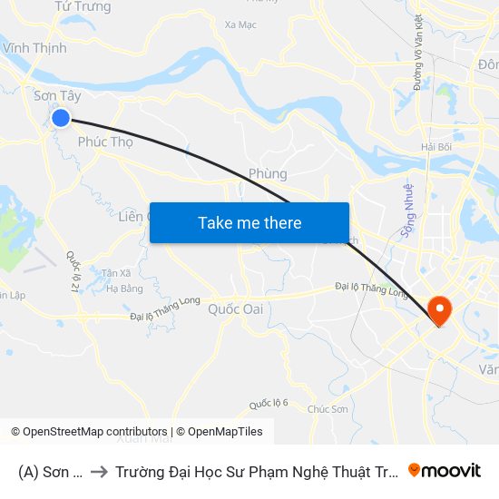 (A) Sơn Tây to Trường Đại Học Sư Phạm Nghệ Thuật Trung Ương map