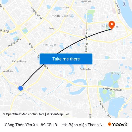 Cổng Thôn Yên Xá - 89 Cầu Bươu to Bệnh Viện Thanh Nhàn map