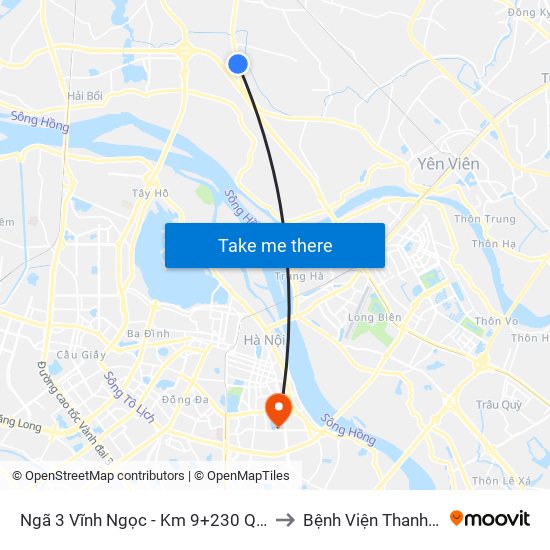 Ngã 3 Vĩnh Ngọc - Km 9+230 Quốc Lộ 3 to Bệnh Viện Thanh Nhàn map