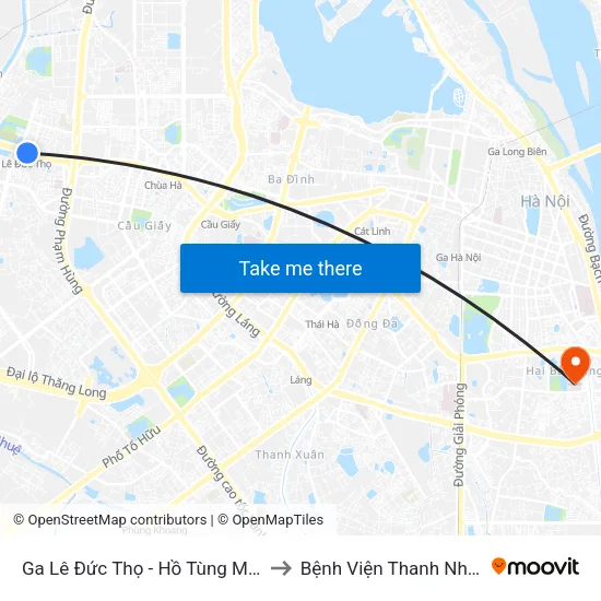 Ga Lê Đức Thọ - Hồ Tùng Mậu to Bệnh Viện Thanh Nhàn map