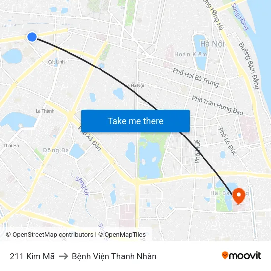 211 Kim Mã to Bệnh Viện Thanh Nhàn map