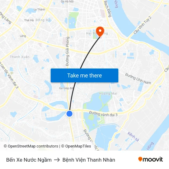 Bến Xe Nước Ngầm to Bệnh Viện Thanh Nhàn map