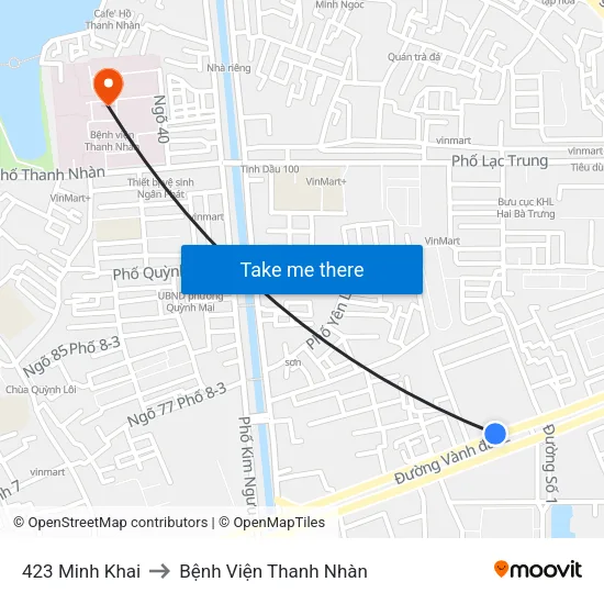 423 Minh Khai to Bệnh Viện Thanh Nhàn map