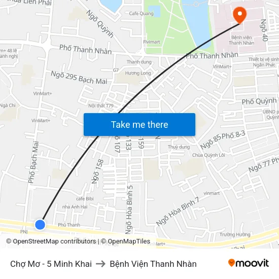 Chợ Mơ - 5 Minh Khai to Bệnh Viện Thanh Nhàn map