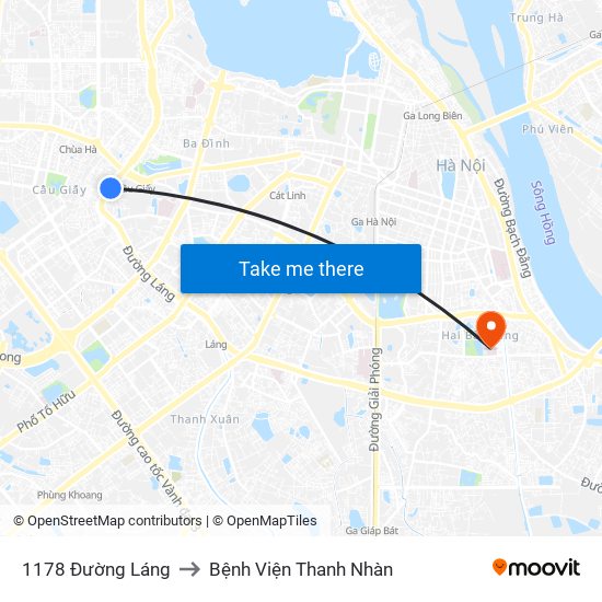 1178 Đường Láng to Bệnh Viện Thanh Nhàn map