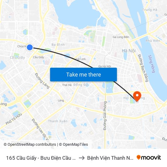 165 Cầu Giấy - Bưu Điện Cầu Giấy to Bệnh Viện Thanh Nhàn map