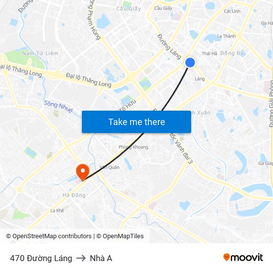 470 Đường Láng to Nhà A map