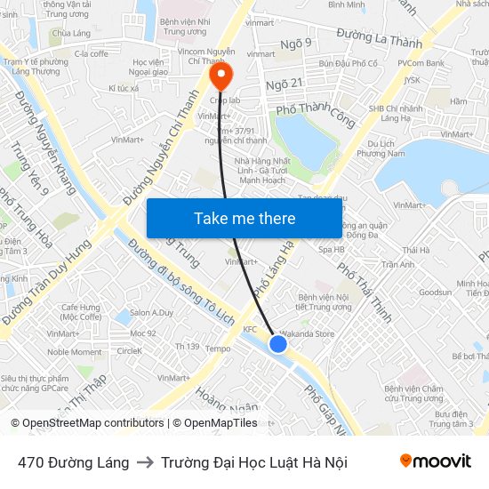 470 Đường Láng to Trường Đại Học Luật Hà Nội map