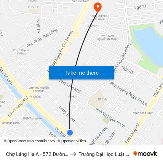 Chợ Láng Hạ A - 572 Đường Láng to Trường Đại Học Luật Hà Nội map