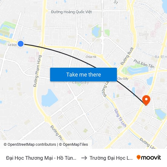 Đại Học Thương Mại - Hồ Tùng Mậu (Cột Sau) to Trường Đại Học Luật Hà Nội map