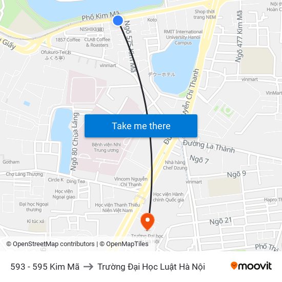 593 - 595 Kim Mã to Trường Đại Học Luật Hà Nội map