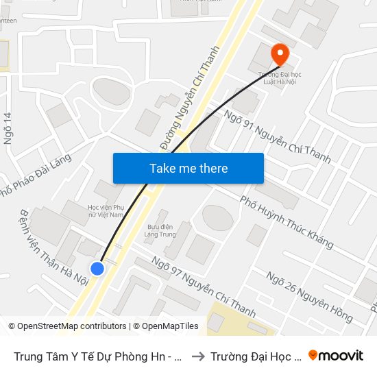 Trung Tâm Y Tế Dự Phòng Hn - 70 Nguyễn Chí Thanh to Trường Đại Học Luật Hà Nội map